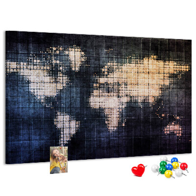 Tablica korkowa Stylizowana mapa świata w pikselach