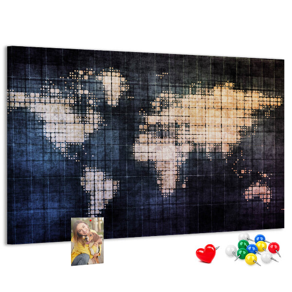 Tablica korkowa Stylizowana mapa świata w pikselach