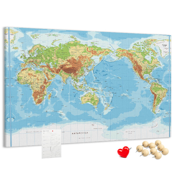 Tablica korkowa Mapa świata z kolorowymi kontynentami.