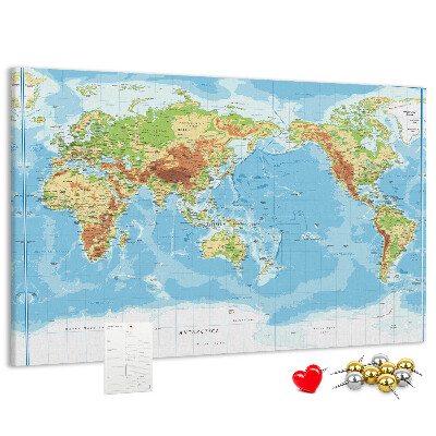 Tablica korkowa Mapa świata z kolorowymi kontynentami.