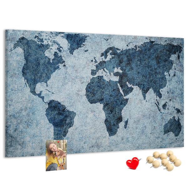 Tablica korkowa Starożytna mapa świata w odcieniach niebieskiego