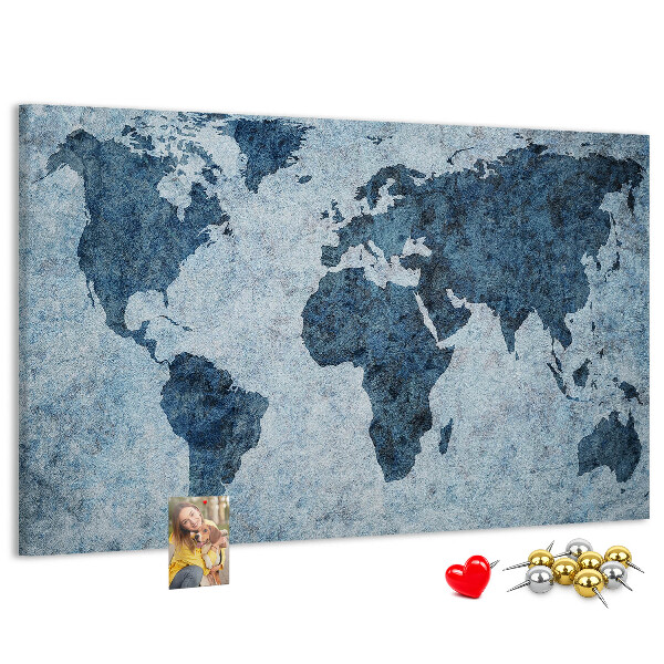 Tablica korkowa Starożytna mapa świata w odcieniach niebieskiego