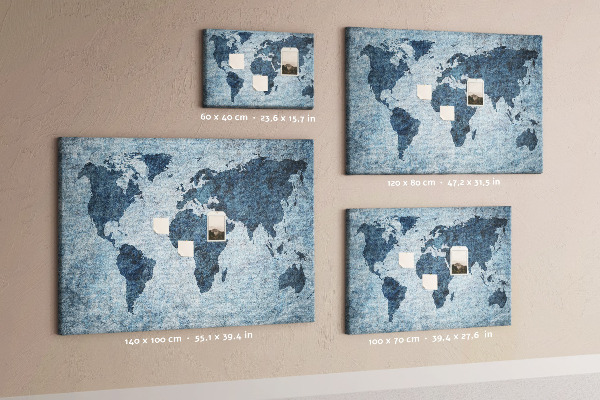 Tablica korkowa Starożytna mapa świata w odcieniach niebieskiego