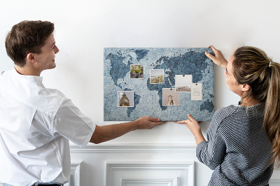 Tablica korkowa Starożytna mapa świata w odcieniach niebieskiego
