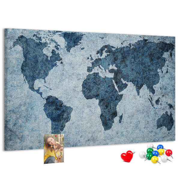 Tablica korkowa Starożytna mapa świata w odcieniach niebieskiego