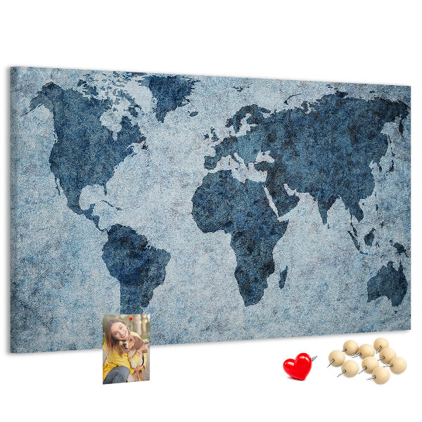 Tablica korkowa Starożytna mapa świata w odcieniach niebieskiego