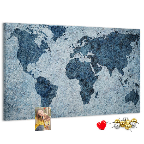 Tablica korkowa Starożytna mapa świata w odcieniach niebieskiego
