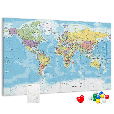 Tablica korkowa Mapa świata z kolorowymi kontynentami.