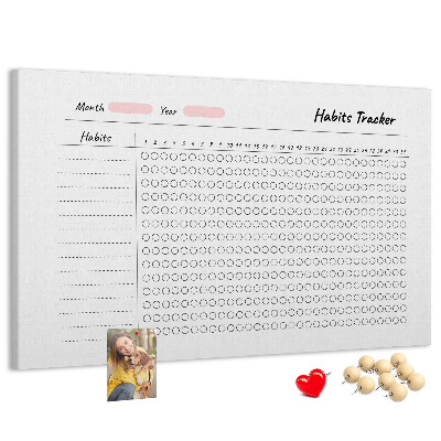 Tablica korkowa z nadrukiem Śledzenie nawyków w prostym stylu