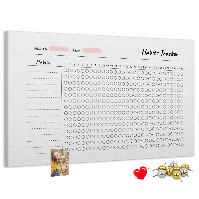 Tablica korkowa z nadrukiem Śledzenie nawyków w prostym stylu