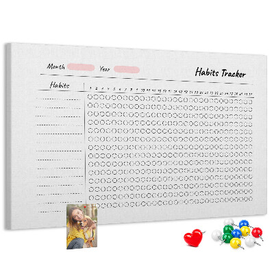 Tablica korkowa z nadrukiem Śledzenie nawyków w prostym stylu