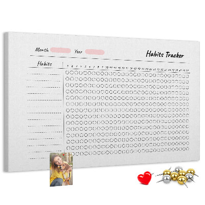 Tablica korkowa z nadrukiem Śledzenie nawyków w prostym stylu