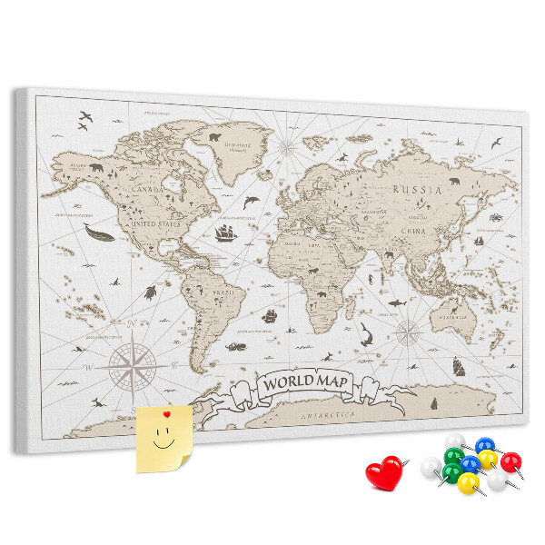 Tablica korkowa z nadrukiem Starożytna mapa świata z detalami geograficznymi