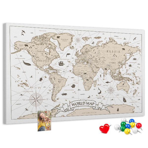 Tablica korkowa z nadrukiem Starożytna mapa świata z detalami geograficznymi