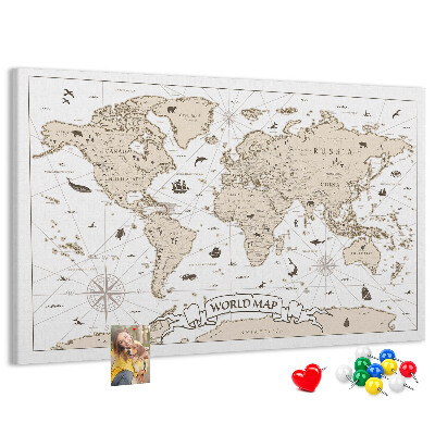 Tablica korkowa z nadrukiem Starożytna mapa świata z detalami geograficznymi
