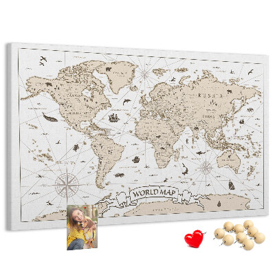 Tablica korkowa z nadrukiem Starożytna mapa świata z detalami geograficznymi