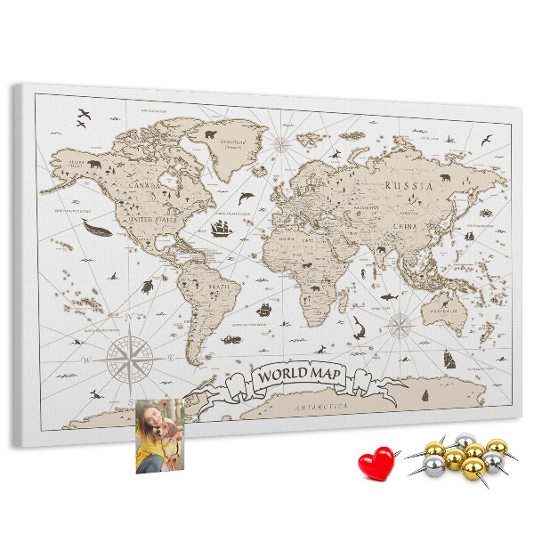 Tablica korkowa z nadrukiem Starożytna mapa świata z detalami geograficznymi