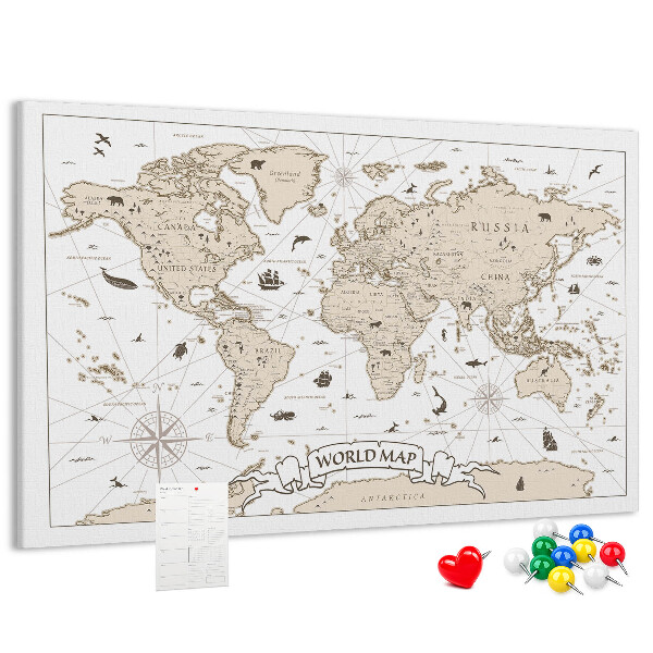 Tablica korkowa z nadrukiem Starożytna mapa świata z detalami geograficznymi
