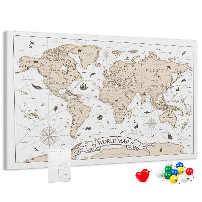 Tablica korkowa z nadrukiem Starożytna mapa świata z detalami geograficznymi