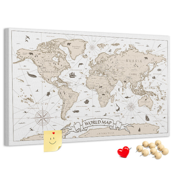 Tablica korkowa z nadrukiem Starożytna mapa świata z detalami geograficznymi