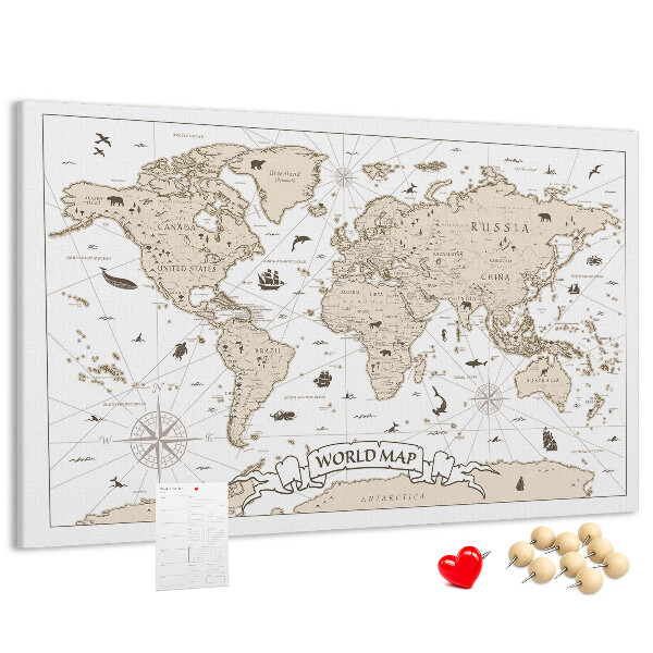 Tablica korkowa z nadrukiem Starożytna mapa świata z detalami geograficznymi