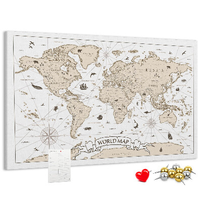 Tablica korkowa z nadrukiem Starożytna mapa świata z detalami geograficznymi