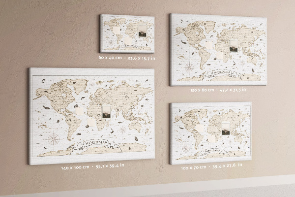 Tablica korkowa z nadrukiem Starożytna mapa świata z detalami geograficznymi