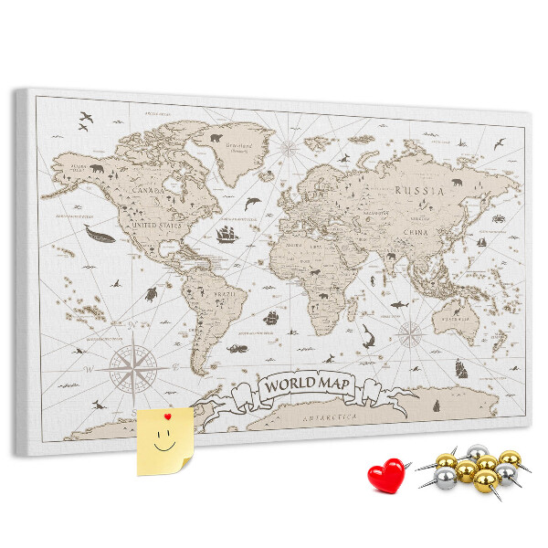 Tablica korkowa z nadrukiem Starożytna mapa świata z detalami geograficznymi