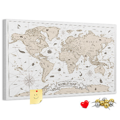 Tablica korkowa z nadrukiem Starożytna mapa świata z detalami geograficznymi