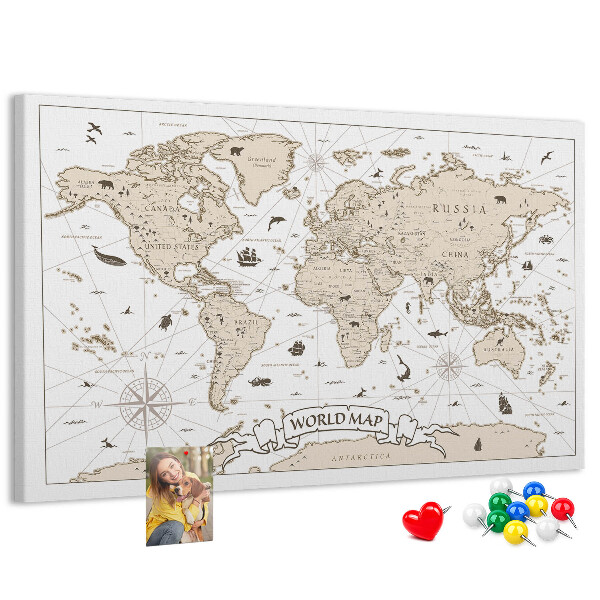 Tablica korkowa z nadrukiem Starożytna mapa świata z detalami geograficznymi