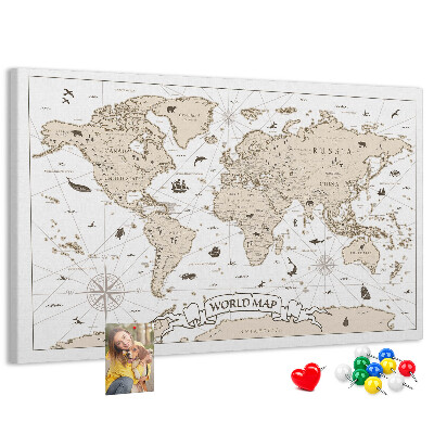 Tablica korkowa z nadrukiem Starożytna mapa świata z detalami geograficznymi