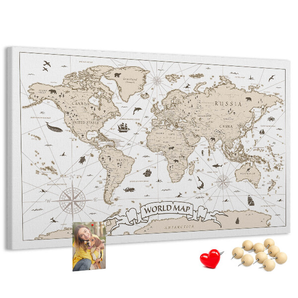 Tablica korkowa z nadrukiem Starożytna mapa świata z detalami geograficznymi