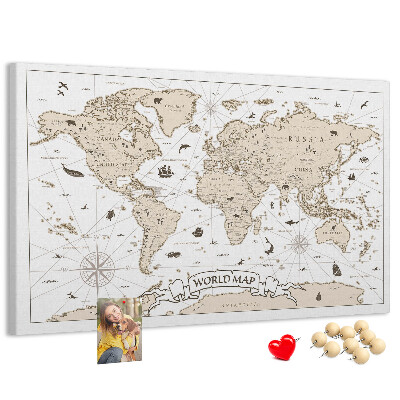 Tablica korkowa z nadrukiem Starożytna mapa świata z detalami geograficznymi