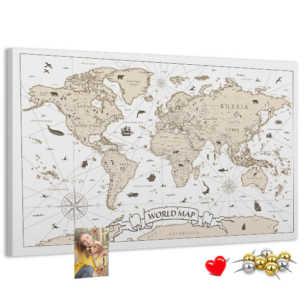 Tablica korkowa z nadrukiem Starożytna mapa świata z detalami geograficznymi