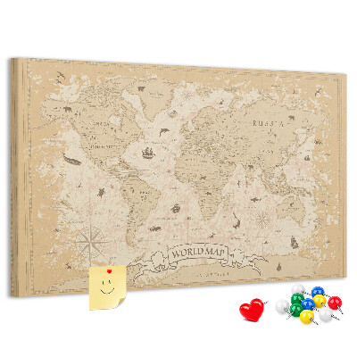 Tablica korkowa Starożytna mapa świata z detalami geograficznymi