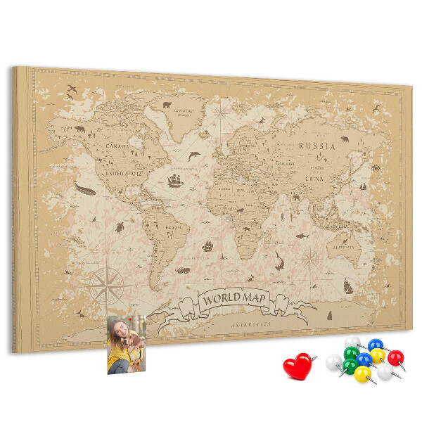 Tablica korkowa Starożytna mapa świata z detalami geograficznymi