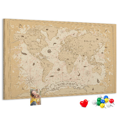 Tablica korkowa Starożytna mapa świata z detalami geograficznymi