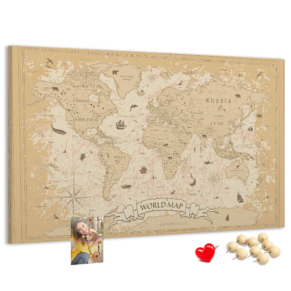 Tablica korkowa Starożytna mapa świata z detalami geograficznymi