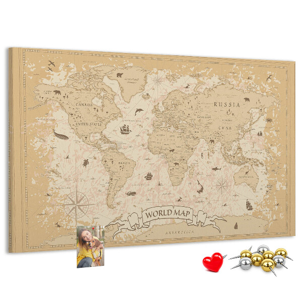Tablica korkowa Starożytna mapa świata z detalami geograficznymi