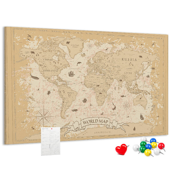 Tablica korkowa Starożytna mapa świata z detalami geograficznymi