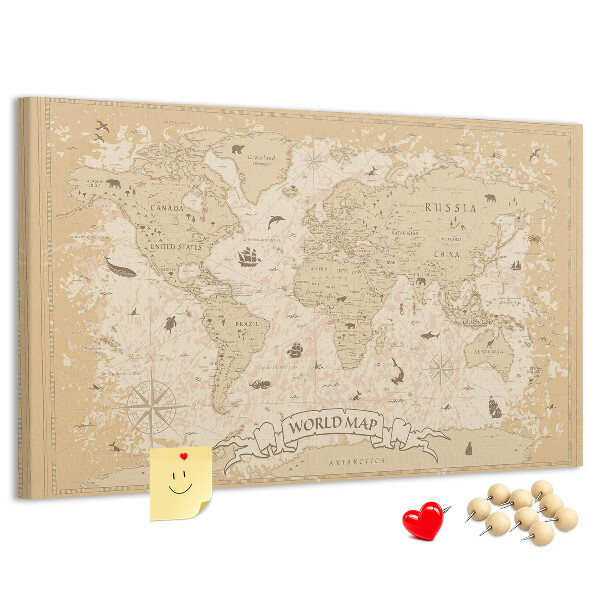 Tablica korkowa Starożytna mapa świata z detalami geograficznymi