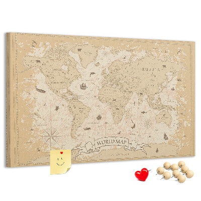 Tablica korkowa Starożytna mapa świata z detalami geograficznymi