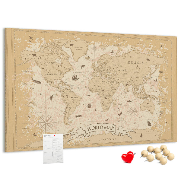 Tablica korkowa Starożytna mapa świata z detalami geograficznymi