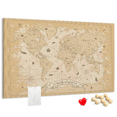 Tablica korkowa Starożytna mapa świata z detalami geograficznymi