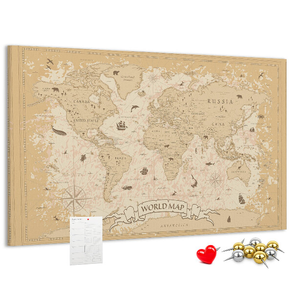 Tablica korkowa Starożytna mapa świata z detalami geograficznymi