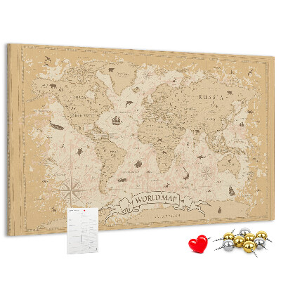 Tablica korkowa Starożytna mapa świata z detalami geograficznymi