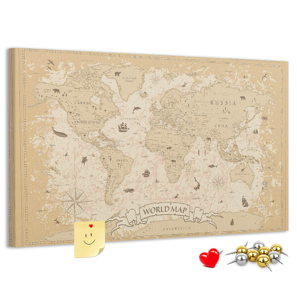 Tablica korkowa Starożytna mapa świata z detalami geograficznymi