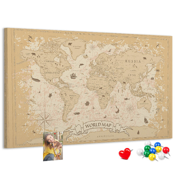Tablica korkowa Starożytna mapa świata z detalami geograficznymi