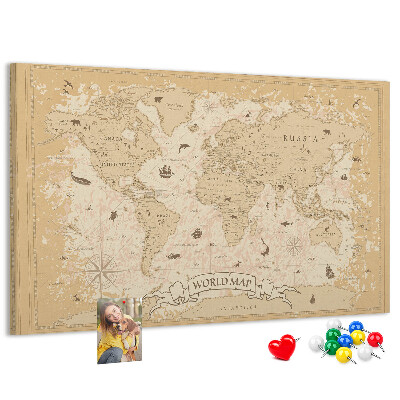 Tablica korkowa Starożytna mapa świata z detalami geograficznymi