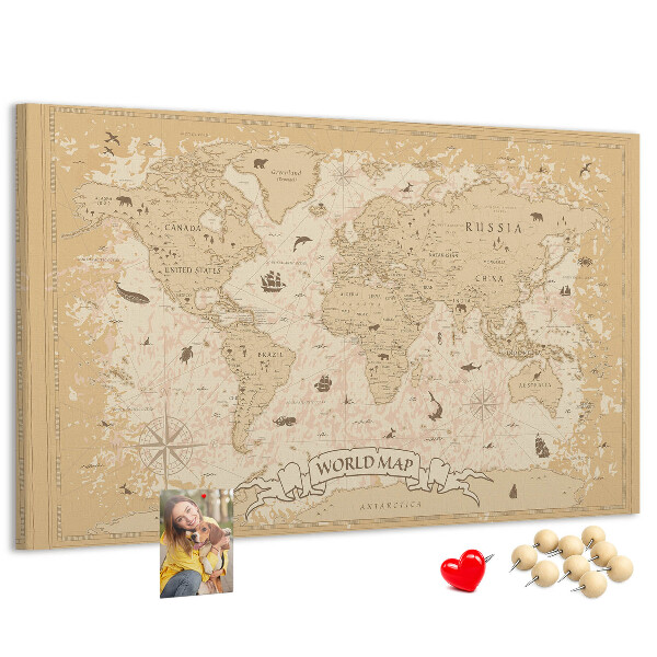 Tablica korkowa Starożytna mapa świata z detalami geograficznymi